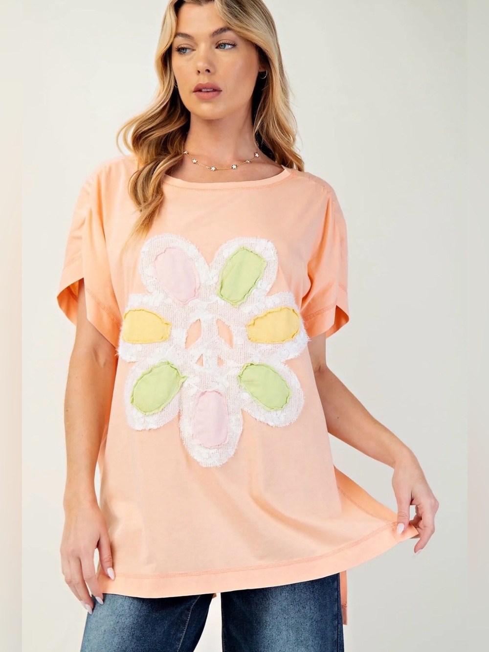 New easel floral peach shirt small medium large